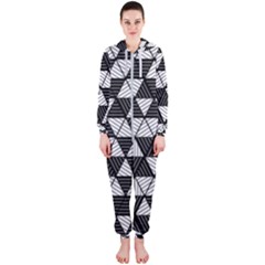 Black And White Triangles Pattern Hooded Jumpsuit (ladies)  by SpinnyChairDesigns