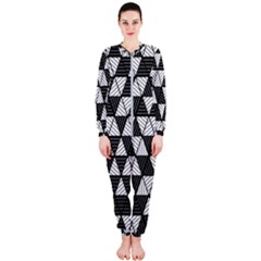 Black And White Triangles Pattern Onepiece Jumpsuit (ladies)  by SpinnyChairDesigns