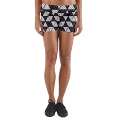 Black And White Triangles Pattern Yoga Shorts by SpinnyChairDesigns