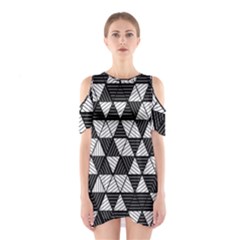 Black And White Triangles Pattern Shoulder Cutout One Piece Dress by SpinnyChairDesigns