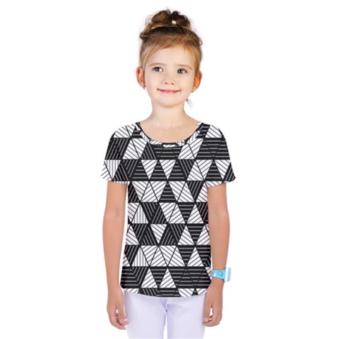 Black And White Triangles Pattern Kids  One Piece Tee by SpinnyChairDesigns