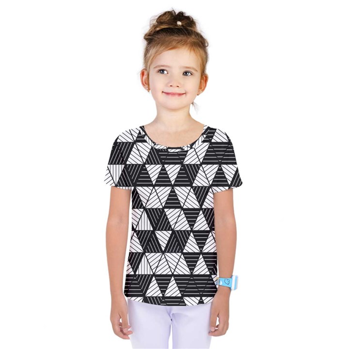 Black and White Triangles Pattern Kids  One Piece Tee