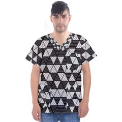 Black And White Triangles Pattern Men s V-neck Scrub Top