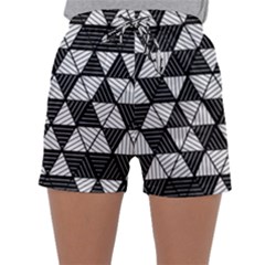 Black And White Triangles Pattern Sleepwear Shorts by SpinnyChairDesigns