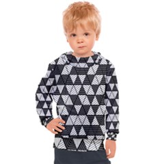 Black And White Triangles Pattern Kids  Hooded Pullover by SpinnyChairDesigns