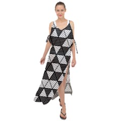 Black And White Triangles Pattern Maxi Chiffon Cover Up Dress by SpinnyChairDesigns