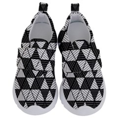 Black And White Triangles Pattern Kids  Velcro No Lace Shoes by SpinnyChairDesigns