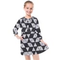 Black and White Triangles Pattern Kids  Quarter Sleeve Shirt Dress View1