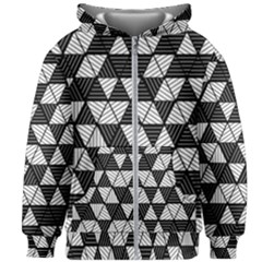 Black And White Triangles Pattern Kids  Zipper Hoodie Without Drawstring by SpinnyChairDesigns