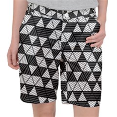 Black And White Triangles Pattern Pocket Shorts by SpinnyChairDesigns