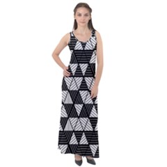 Black And White Triangles Pattern Sleeveless Velour Maxi Dress by SpinnyChairDesigns