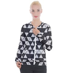 Black And White Triangles Pattern Casual Zip Up Jacket by SpinnyChairDesigns