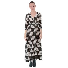 Black And White Triangles Pattern Button Up Maxi Dress by SpinnyChairDesigns