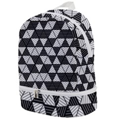 Black And White Triangles Pattern Zip Bottom Backpack by SpinnyChairDesigns