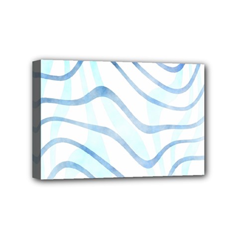 Faded Denim Blue Abstract Stripes On White Mini Canvas 6  X 4  (stretched) by SpinnyChairDesigns