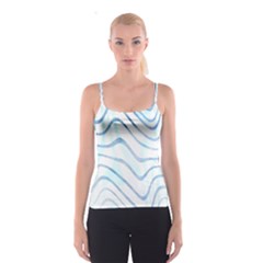 Faded Denim Blue Abstract Stripes On White Spaghetti Strap Top by SpinnyChairDesigns