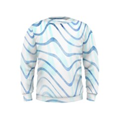 Faded Denim Blue Abstract Stripes On White Kids  Sweatshirt by SpinnyChairDesigns