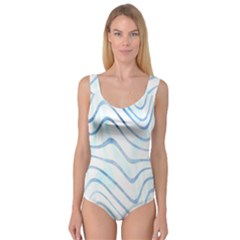 Faded Denim Blue Abstract Stripes On White Princess Tank Leotard  by SpinnyChairDesigns