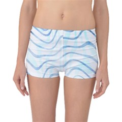 Faded Denim Blue Abstract Stripes On White Boyleg Bikini Bottoms by SpinnyChairDesigns