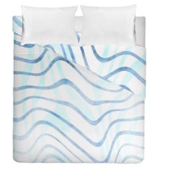 Faded Denim Blue Abstract Stripes On White Duvet Cover Double Side (queen Size) by SpinnyChairDesigns