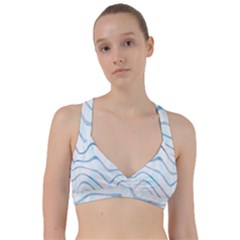 Faded Denim Blue Abstract Stripes On White Sweetheart Sports Bra by SpinnyChairDesigns