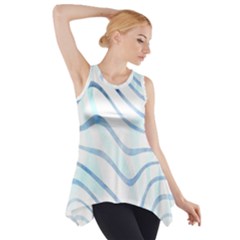 Faded Denim Blue Abstract Stripes On White Side Drop Tank Tunic by SpinnyChairDesigns