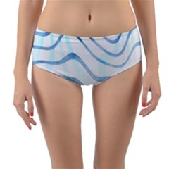 Faded Denim Blue Abstract Stripes On White Reversible Mid-waist Bikini Bottoms by SpinnyChairDesigns