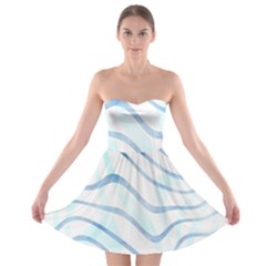 Faded Denim Blue Abstract Stripes On White Strapless Bra Top Dress by SpinnyChairDesigns