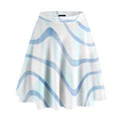 Faded Denim Blue Abstract Stripes On White High Waist Skirt by SpinnyChairDesigns