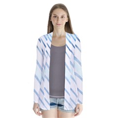 Faded Denim Blue Abstract Stripes On White Drape Collar Cardigan by SpinnyChairDesigns