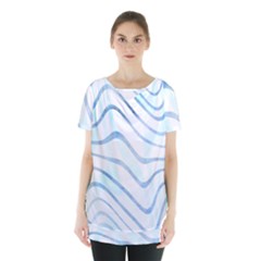 Faded Denim Blue Abstract Stripes On White Skirt Hem Sports Top by SpinnyChairDesigns