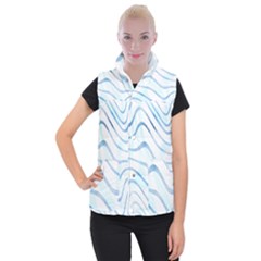 Faded Denim Blue Abstract Stripes On White Women s Button Up Vest by SpinnyChairDesigns