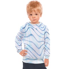 Faded Denim Blue Abstract Stripes On White Kids  Hooded Pullover by SpinnyChairDesigns