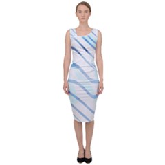 Faded Denim Blue Abstract Stripes On White Sleeveless Pencil Dress by SpinnyChairDesigns