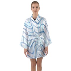 Faded Denim Blue Abstract Stripes On White Long Sleeve Satin Kimono by SpinnyChairDesigns