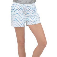 Faded Denim Blue Abstract Stripes On White Velour Lounge Shorts by SpinnyChairDesigns