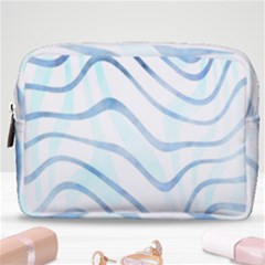 Faded Denim Blue Abstract Stripes On White Make Up Pouch (medium) by SpinnyChairDesigns