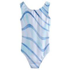 Faded Denim Blue Abstract Stripes On White Kids  Cut-out Back One Piece Swimsuit by SpinnyChairDesigns