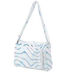 Faded Denim Blue Abstract Stripes On White Front Pocket Crossbody Bag by SpinnyChairDesigns