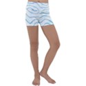 Faded Denim Blue Abstract Stripes on White Kids  Lightweight Velour Yoga Shorts View1