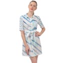 Faded Denim Blue Abstract Stripes on White Belted Shirt Dress View1