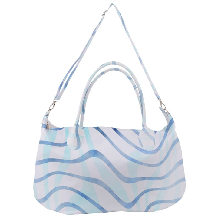 Faded Denim Blue Abstract Stripes on White Removal Strap Handbag