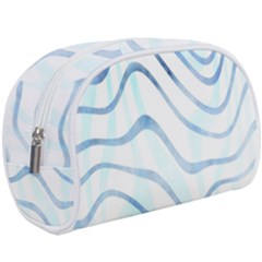 Faded Denim Blue Abstract Stripes On White Makeup Case (large) by SpinnyChairDesigns