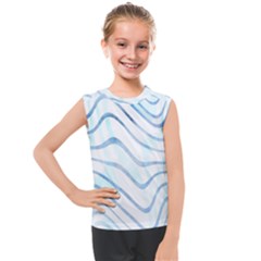 Faded Denim Blue Abstract Stripes On White Kids  Mesh Tank Top by SpinnyChairDesigns