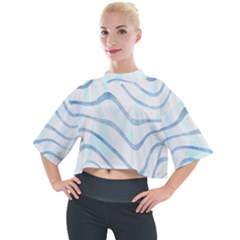 Faded Denim Blue Abstract Stripes On White Mock Neck Tee by SpinnyChairDesigns