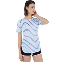 Faded Denim Blue Abstract Stripes On White Perpetual Short Sleeve T-shirt by SpinnyChairDesigns