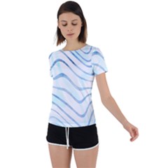 Faded Denim Blue Abstract Stripes On White Back Circle Cutout Sports Tee by SpinnyChairDesigns