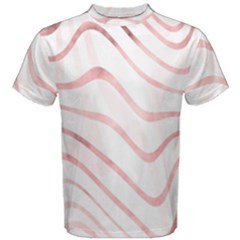 Pink Abstract Stripes On White Men s Cotton Tee by SpinnyChairDesigns