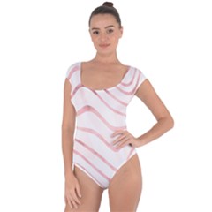 Pink Abstract Stripes On White Short Sleeve Leotard  by SpinnyChairDesigns