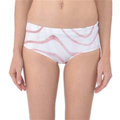 Pink Abstract Stripes On White Mid-waist Bikini Bottoms by SpinnyChairDesigns